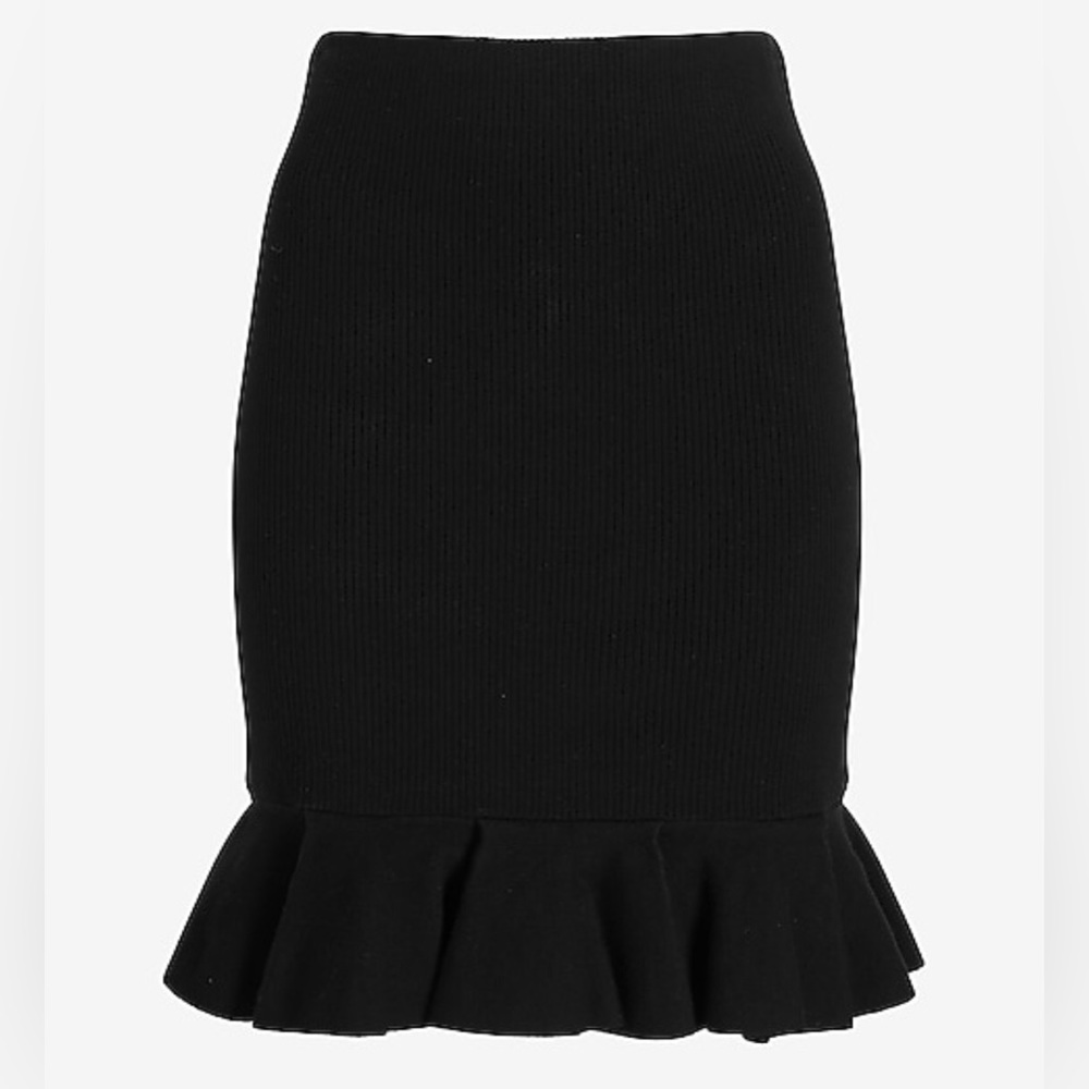 Express High Waisted Ribbed Ruffle Hem Skirt